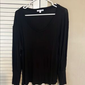 DownEast Black Ribbed Long Sleeve Top
